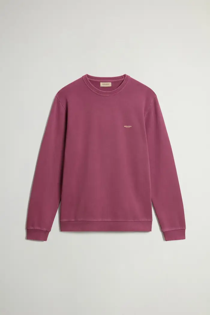 Woolrich uomo Felpa girocollo in puro cotone tinta in capo con logo Bordeaux Faded Rhododendron