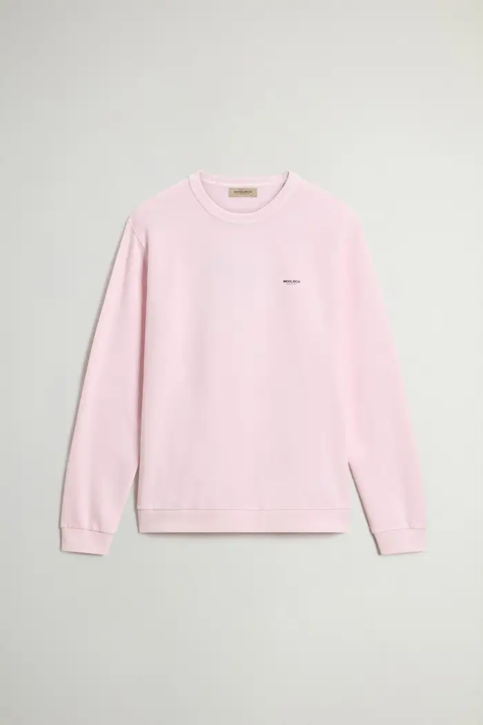 Woolrich uomo Felpa girocollo in puro cotone tinta in capo con logo Rosa Faded Pale Lilac