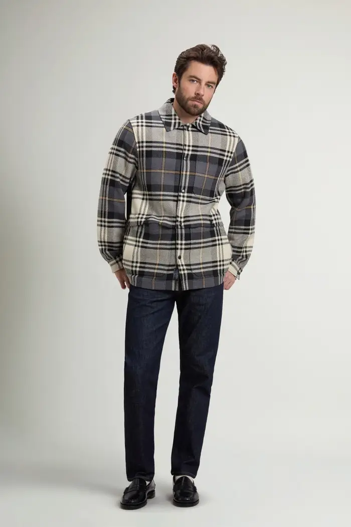 uomo Giacca a camicia a quadri in misto cotone Grigio Light Grey Check