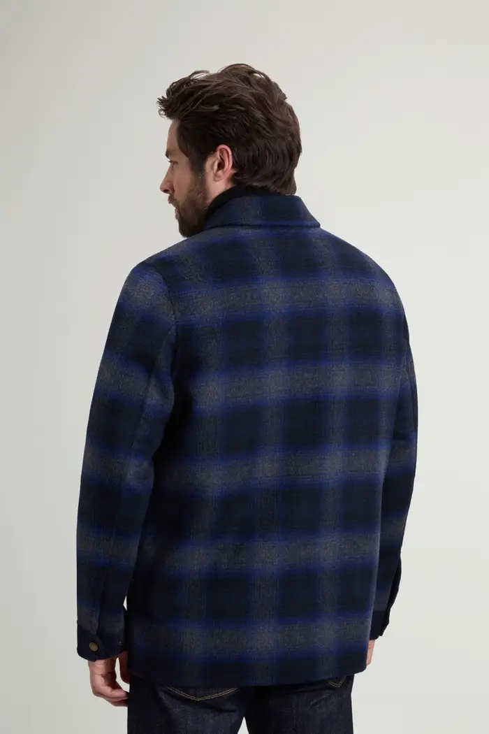 uomo Giacca a camicia in misto lana a quadri Blu Blue Check