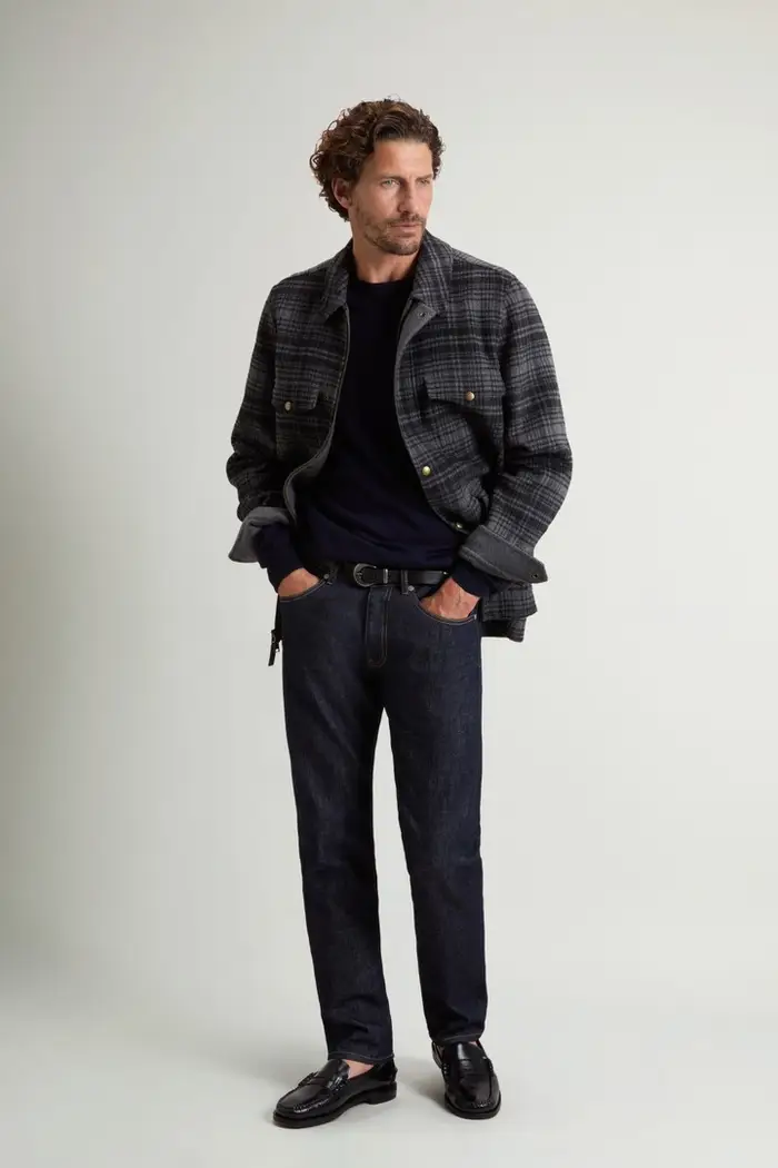 uomo Giacca a camicia in misto lana a quadri Grigio Grey Hunting