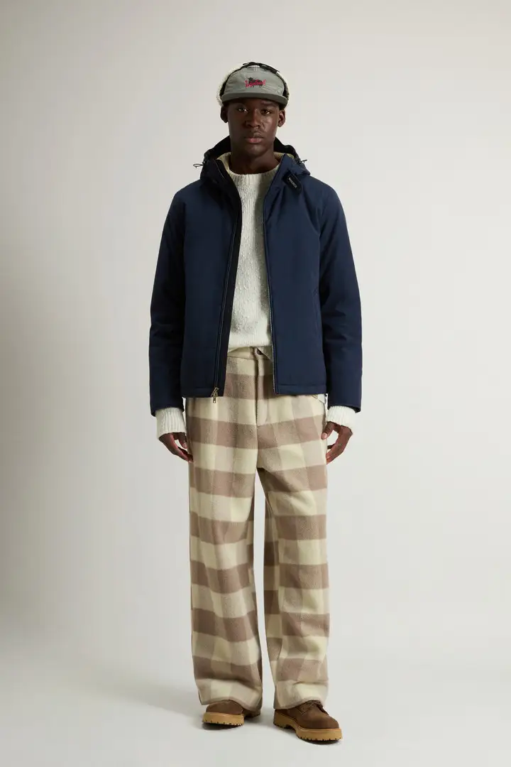 Woolrich Uomo Giacca Pacific in Mountain Cloth Blu Melton Blue