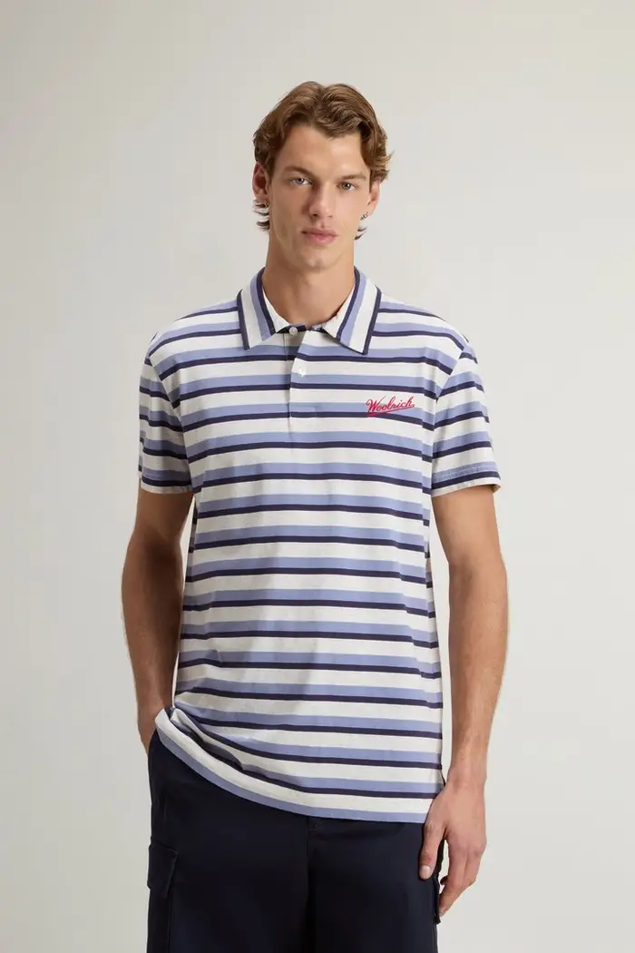 Woolrich uomo Polo in piqué di cotone mélange Blu Blue Stripe