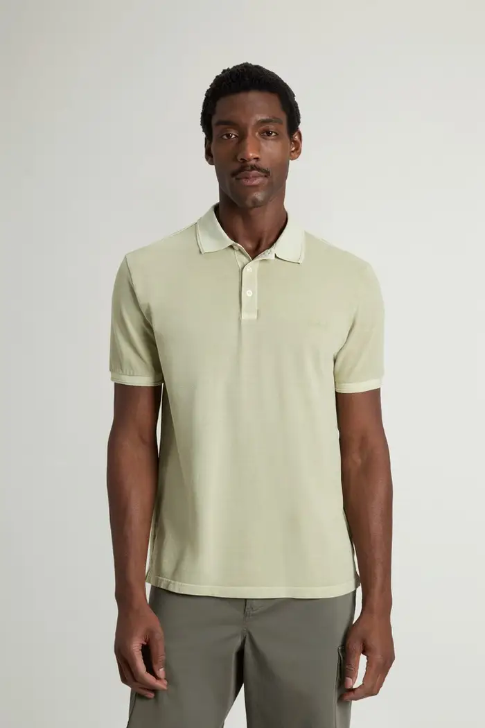 Woolrich uomo Polo Mackinack in piqué di cotone elasticizzato tinta in capo Beige Faded Lint