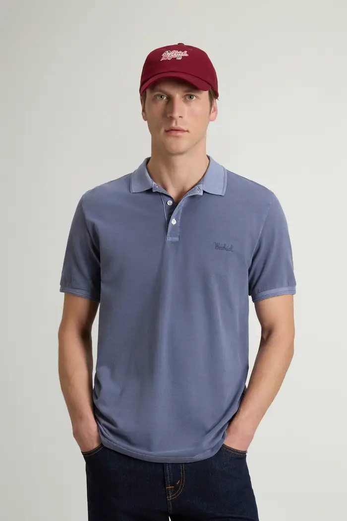 Woolrich uomo Polo Mackinack in piqué di cotone elasticizzato tinta in capo Blu Faded Grisaille
