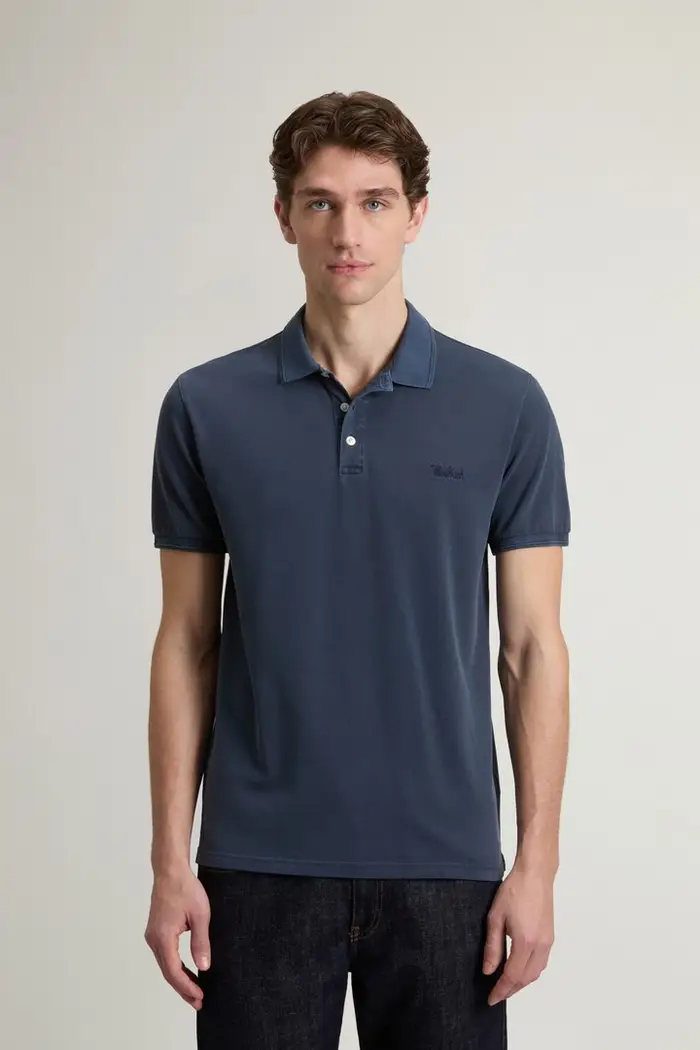 Woolrich uomo Polo Mackinack in piqué di cotone elasticizzato tinta in capo Blu Faded Melton Blue