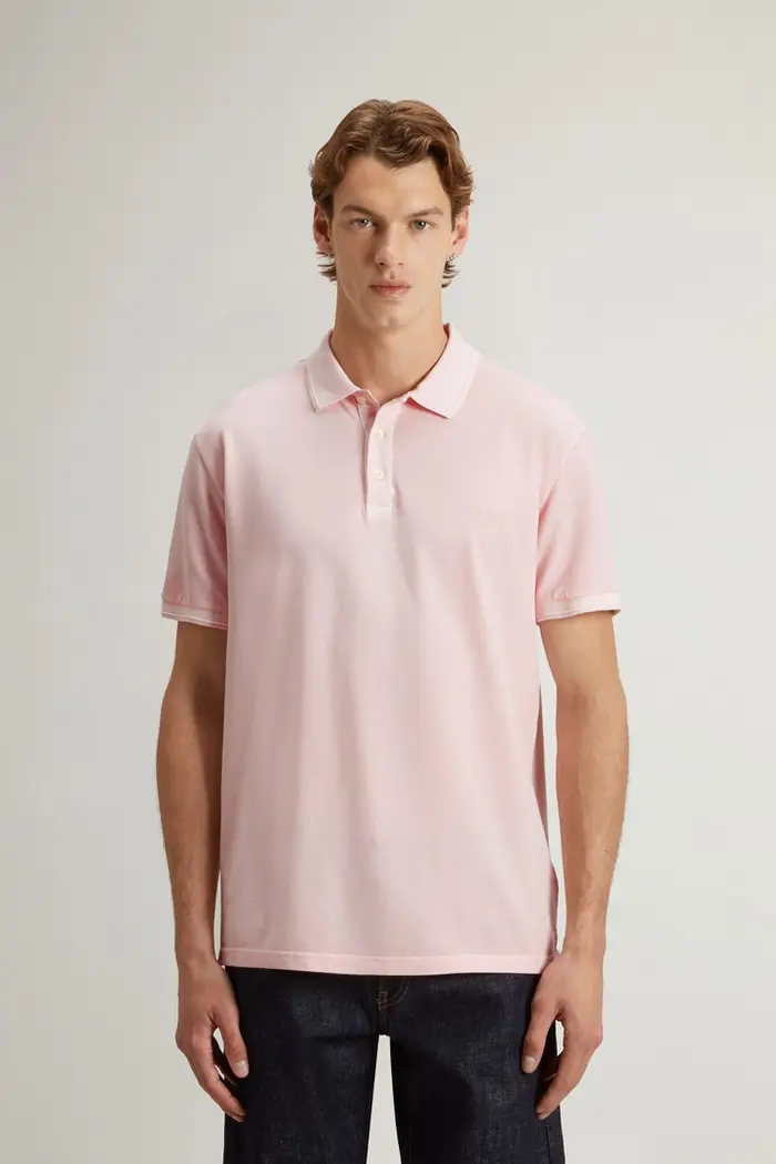 Woolrich uomo Polo Mackinack in piqué di cotone elasticizzato tinta in capo Rosa Faded Pale Lilac