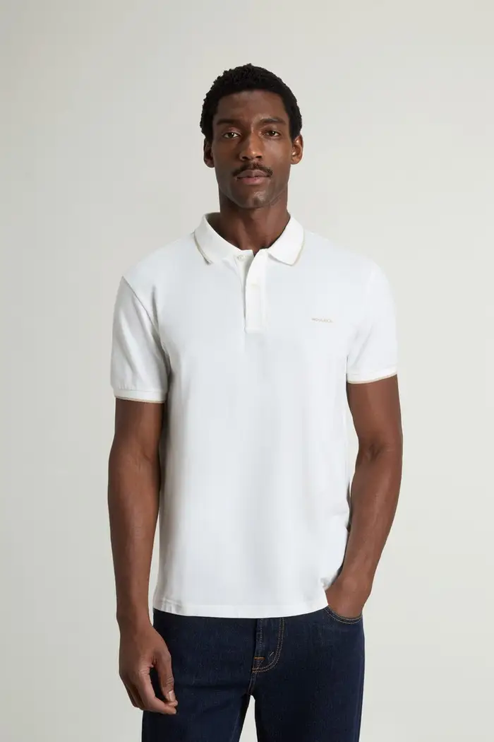 Woolrich uomo Polo Monterey in piqué di misto cotone elasticizzato Bianco Arctic White