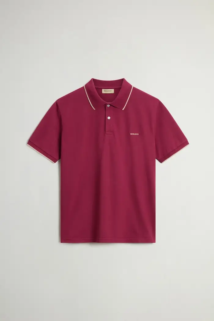 Woolrich uomo Polo Monterey in piqué di misto cotone elasticizzato Bordeaux Rhododendron