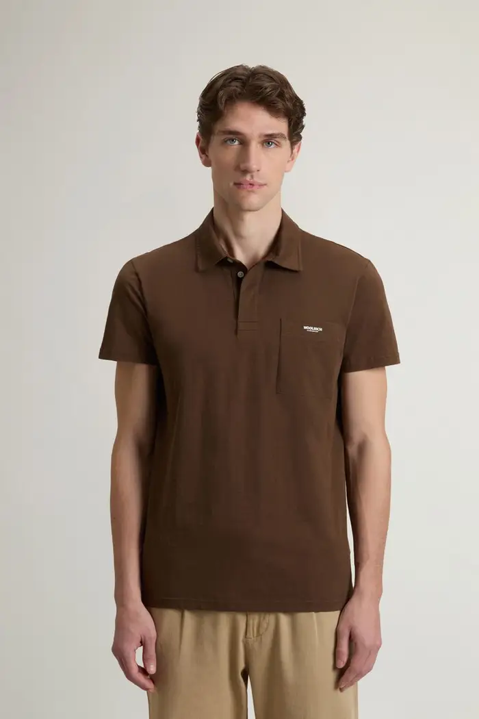 Woolrich uomo Polo Slub in puro cotone Marrone Slate Black
