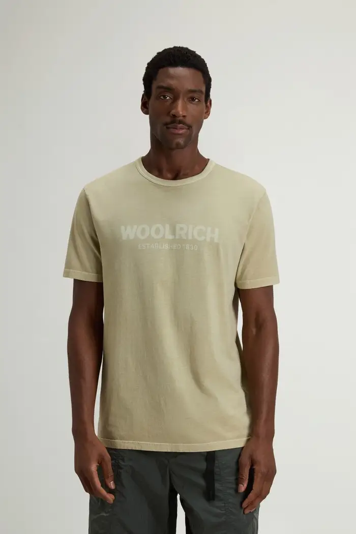 Woolrich uomo T-shirt in puro cotone tinta in capo Beige Faded Lint