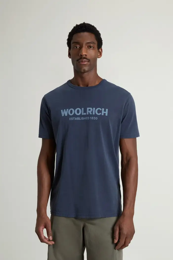 Woolrich uomo T-shirt in puro cotone tinta in capo Blu Faded Melton Blue