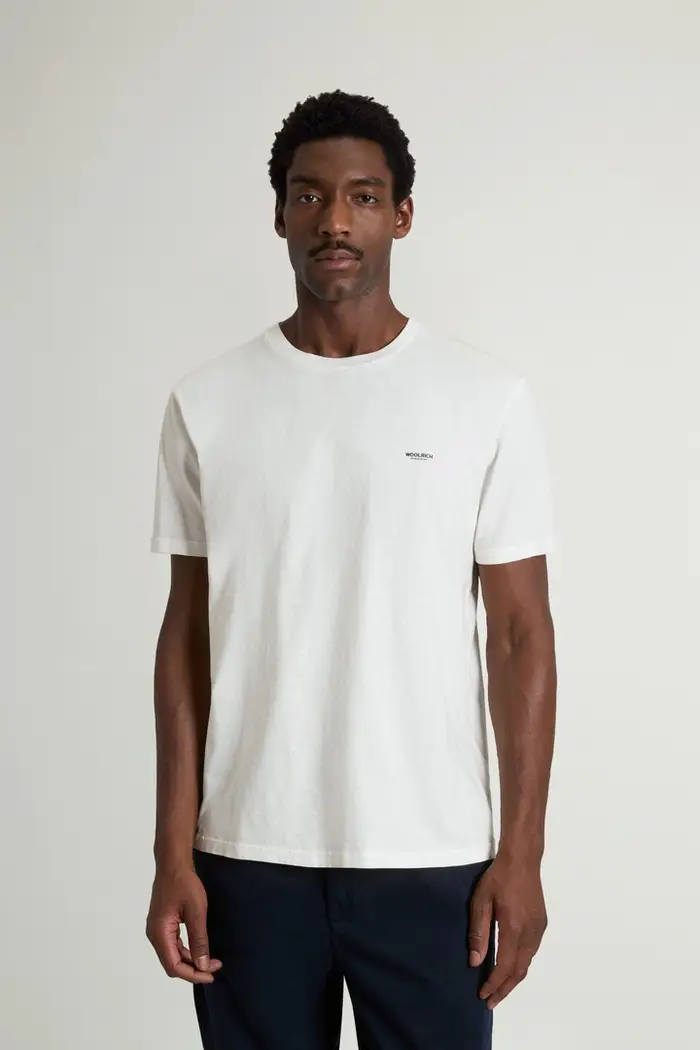 Woolrich uomo T-shirt Slub in puro cotone Bianco Arctic White