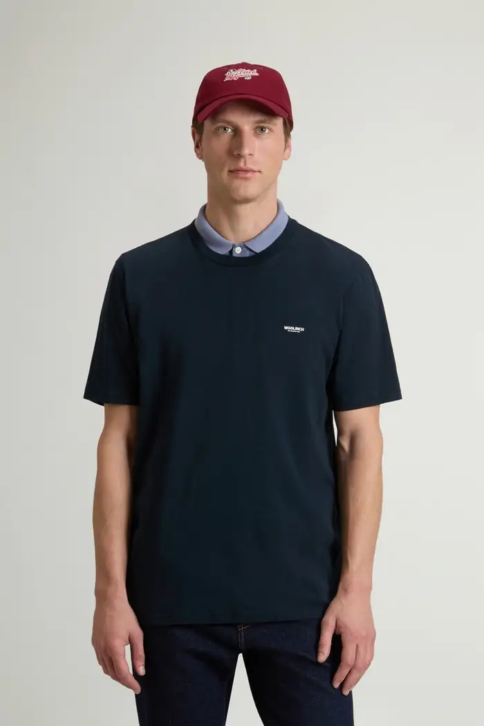 Woolrich uomo T-shirt Slub in puro cotone Blu Melton Blue