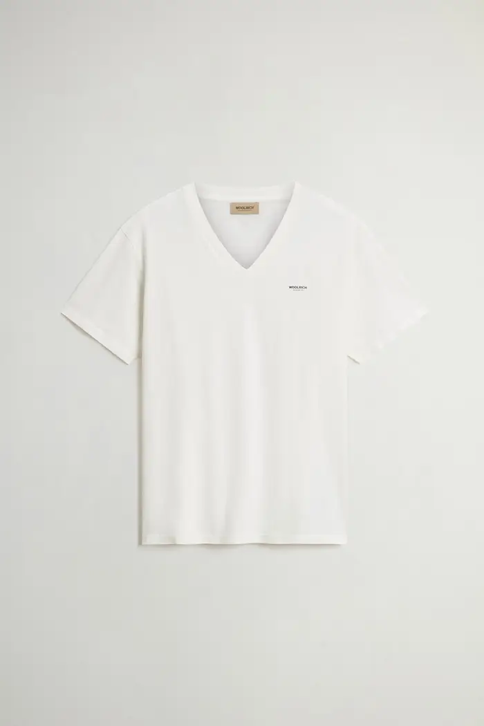 Woolrich uomo T-shirt Slub in puro cotone con scollo a V Bianco Arctic White