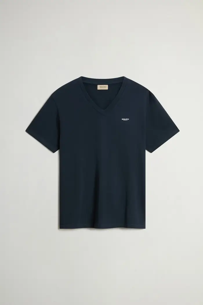 Woolrich uomo T-shirt Slub in puro cotone con scollo a V Blu Melton Blue