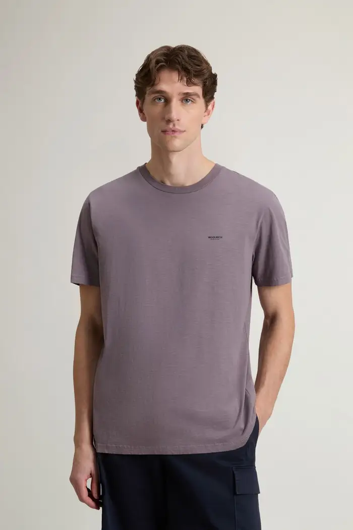 Woolrich uomo T-shirt Slub in puro cotone Lilla Shark
