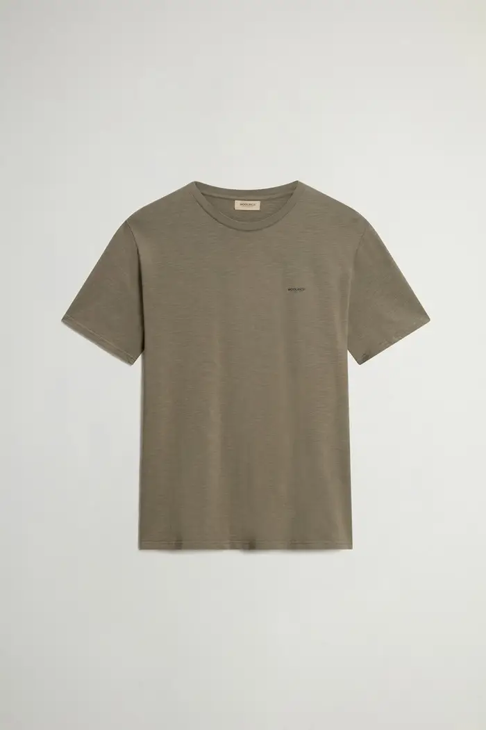 Woolrich uomo T-shirt Slub in puro cotone Verde Smokey Olive
