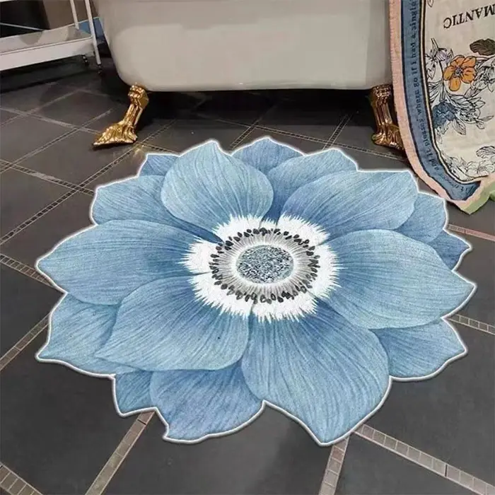 WTEMPO 1 pezzo tappeto floreale bagno assorbente tappetino antiscivolo Bauhinia Blue Lotus soggiorno camera da letto guardaroba poggiapiedi
