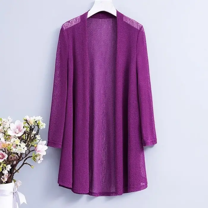 Abbigliamento Estivo Protezione Solare per Donna Scialle Lungo in Rete Top a Maniche Lunghe, Cardigan Esterno 3XL violetto