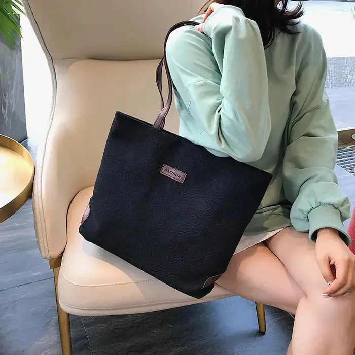 Borsa da Donna Borsa in Cotone Lino Grande Capacità Borsa Monospalla Borsa di Tela Versatile Tinta Unita Borsa a Mano Casual 31*40*12cm