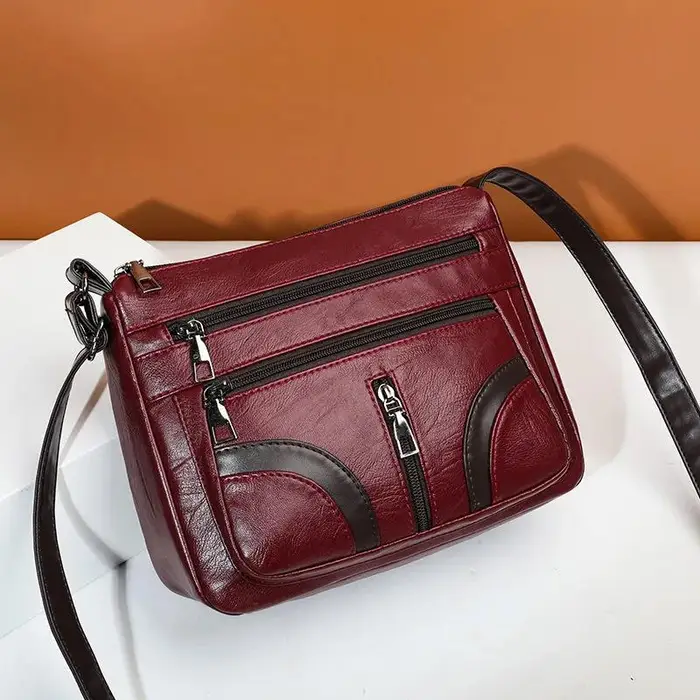 Borsa da donna multistrato con texture in pelle di pecora Borsa a tracolla di grande capacità alla moda Borsa a tracolla da donna di mezza età Borse per madre borgogna