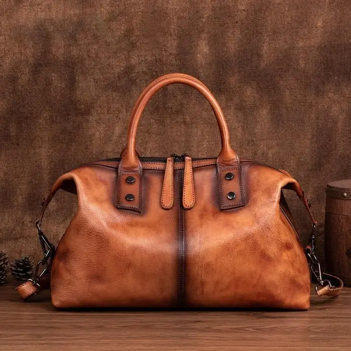 Borsa da donna retrò Borsa da donna in vera pelle Borse a tracolla di grande capacità dipinte a mano in morbida pelle bovina naturale 38*15*24cm marrone