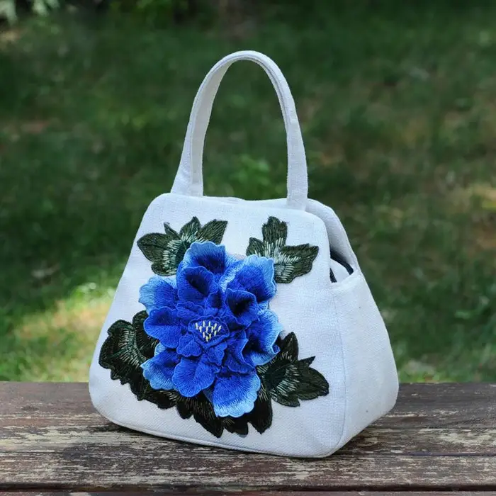 Borsa per cellulare in tela di cotone ricamata in tela stampata da donna in stile etnico Borsa da cento quadrati per borse eleganti di alta qualità 23*21*11cm