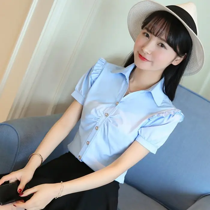 WTEMPO Camicia professionale con scollo a V Abbigliamento formale da donna Camicetta a maniche corte Utensili da donna Colletto bianco