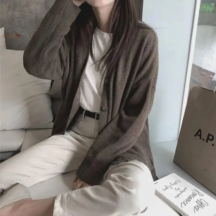 Cardigan a Maglia Coreano da Donna Autunno e Inverno, Lento, Pigro, con Maniche Lunghe S