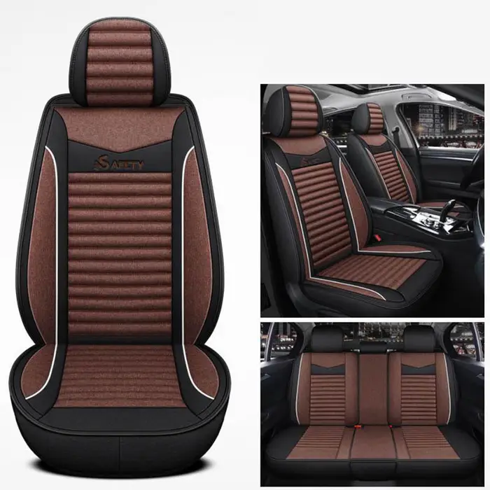 WTEMPO Cuscino per seggiolino auto completamente circondato a cinque posti Coprisedile universale in tessuto di lino per quattro stagioni