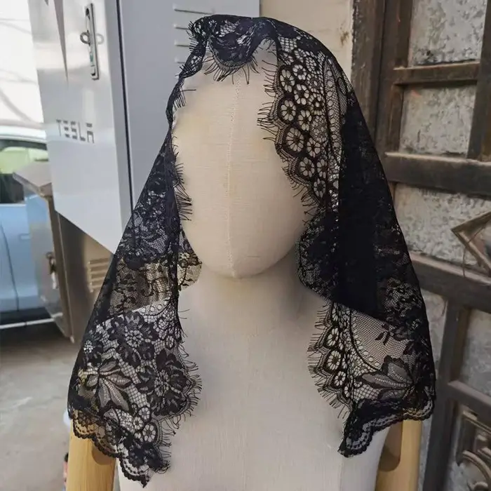 Fazzoletto da testa Bianco Nero Pizzo Velo da sposa in pizzo Copertura in pizzo Fazzoletto da testa Femminile 58*88 nero