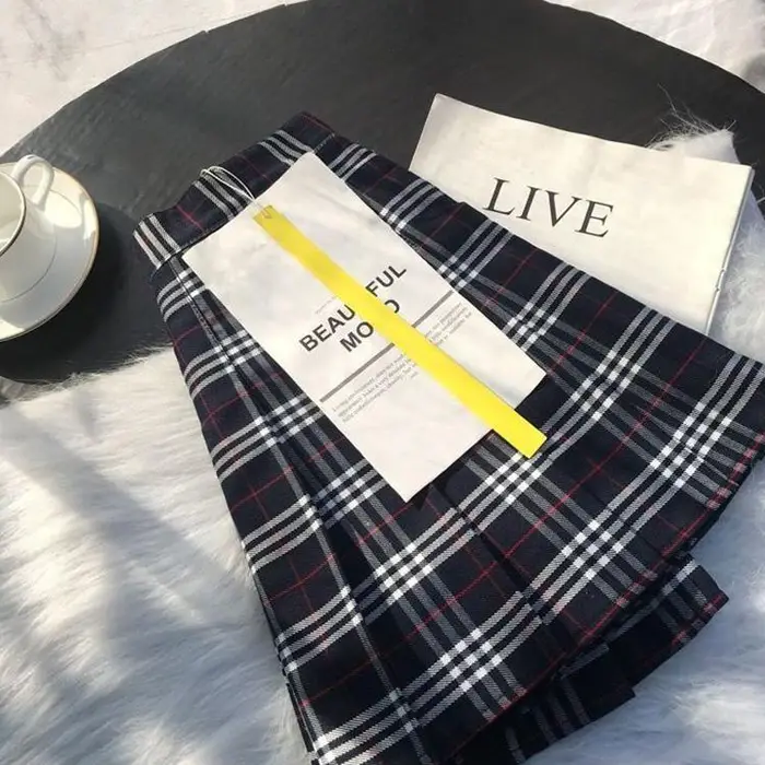 WTEMPO Gonna a pieghe a vita alta da donna School Girl Plaid A-Line Flare Skater Gonna corta Uniformi Cosplay Ragazze dolci