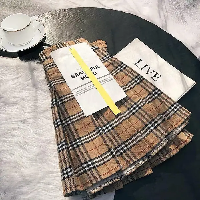 WTEMPO Gonna a pieghe a vita alta da donna School Girl Plaid A-Line Flare Skater Gonna corta Uniformi Cosplay Ragazze dolci
