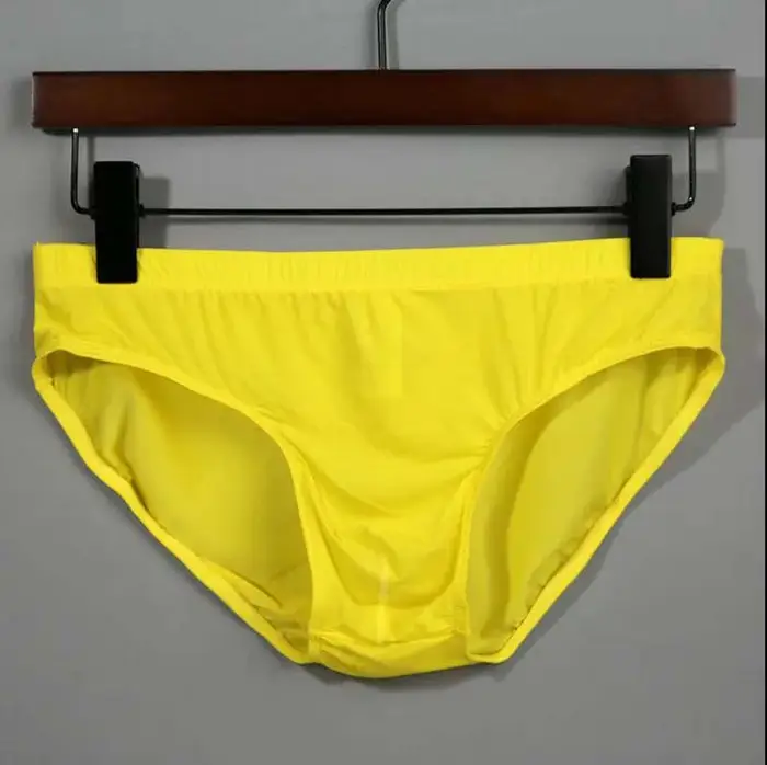 WTEMPO Slip da uomo in seta di ghiaccio, biancheria intima trasparente senza cuciture di grandi dimensioni M giallo
