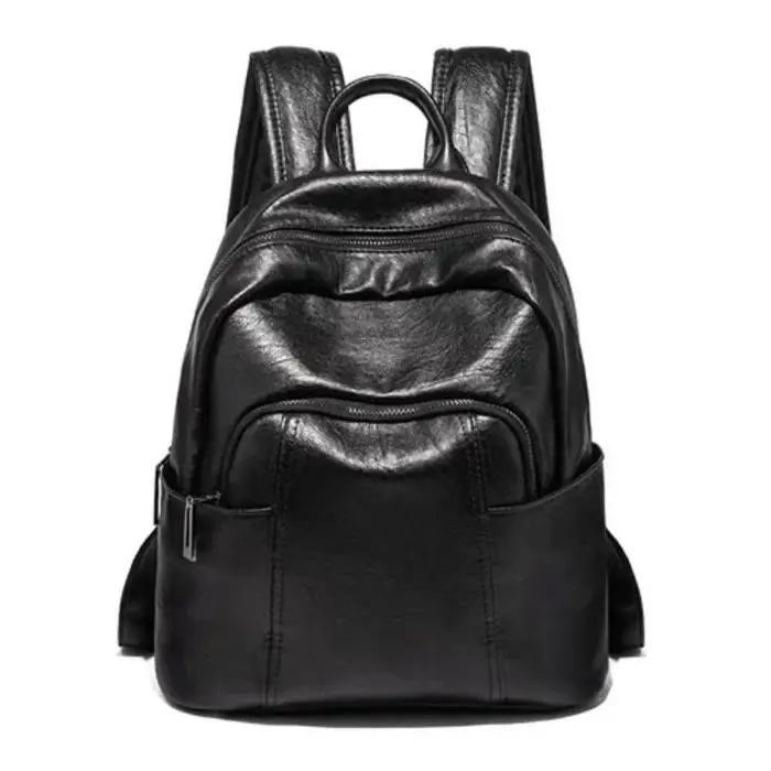 WTEMPO Zaino da donna semplice in pelle di alta qualità Zaino in pelle Tendenza moda Giovane Tempo libero Borsa da viaggio nero