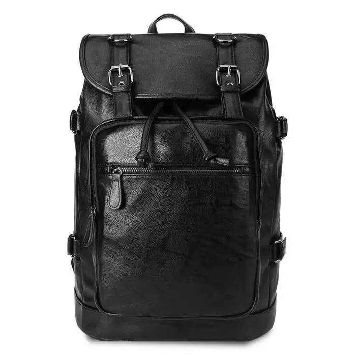 Zaino da viaggio da uomo Zaino da strada casual di grande capacità Borsa per computer in pelle nera Zaino multifunzionale 32*18 5*47cm nero