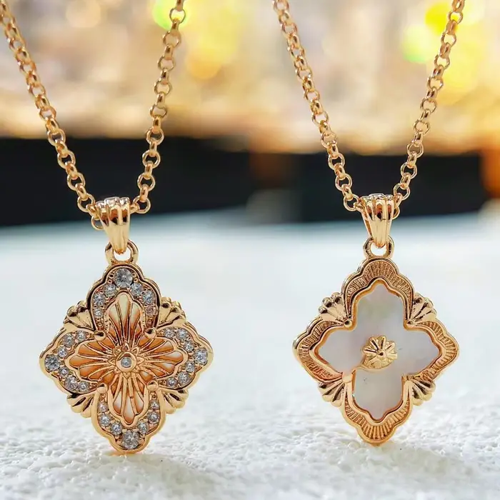 Collana Opera Bianco Spazzolato Fritillaria Moda Italiana Catena Clavicola Ciondolo Donna 1pcs