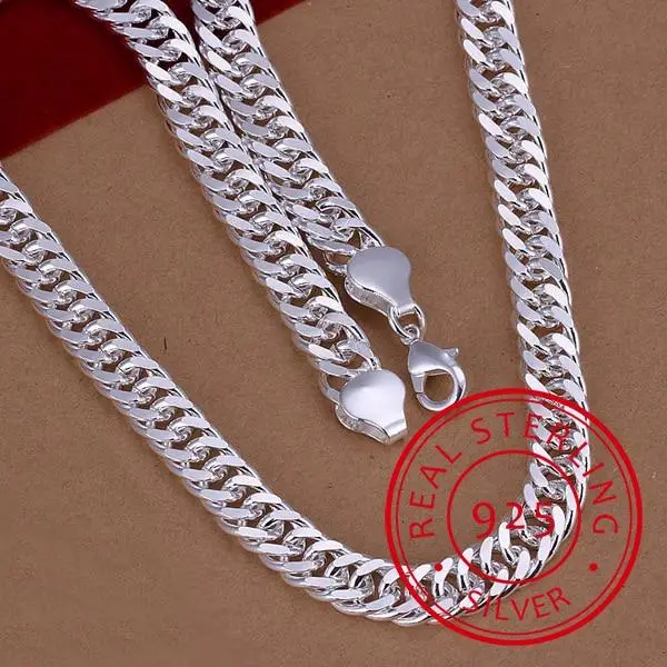 Collane in argento 925 puro per uomo, collana a catena da 10 mm, collana da 20 pollici, girocollo, accessori per gioielli maschili alla moda, regali, bijoux 50cm
