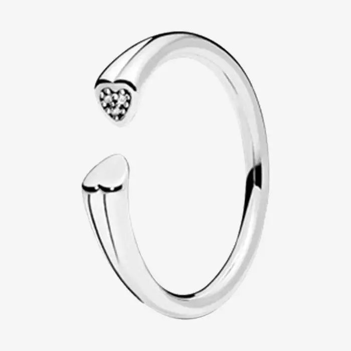 Nuovo anello in argento sterling 925 con cuore aperto lucido con anello di cristallo per donna, regalo per festa di nozze, gioielli di moda 8
