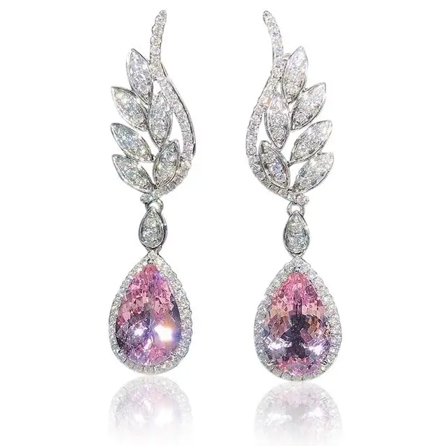 Orecchini pendenti con temperamento per donna, accessori in zirconia rosa brillante per feste di nozze, gioielli femminili delicati ed eleganti