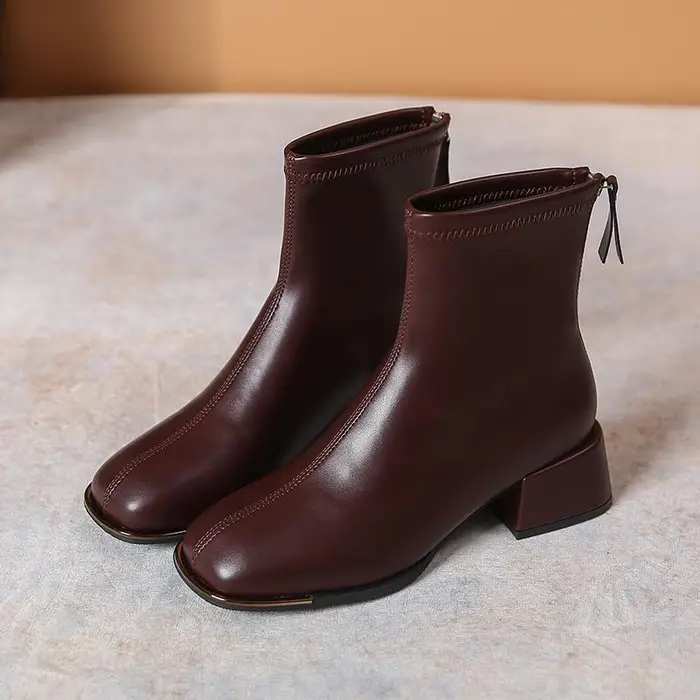 Autunno Inverno Donne Stivaletti Moderni alla Caviglia Moda Stivaletti Corti Scarpe Tacco Basso Quadrato Conciso da Donna 35 rosso