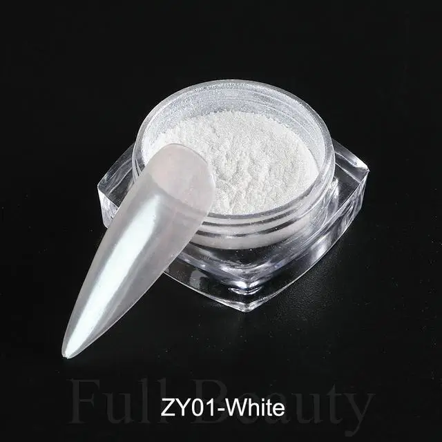1 pezzo di polvere per unghie a specchio, pigmento bianco perla, da applicare sulle unghie, glitter in polvere, decorazioni olografiche per manicure Aurora Blue TRZY bianco