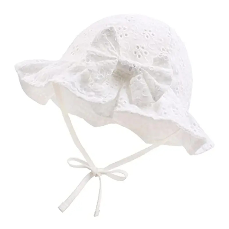 XIAOHAWANG Cappellino Estivo da Sole per Neonata Cappello da Pescatore Bowknot per Bambina Berretto Mare con Sottogola Regolabile(Bianco