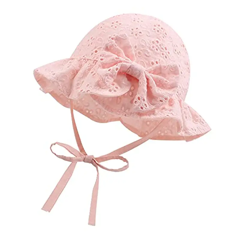 XIAOHAWANG Cappellino Estivo da Sole per Neonata Cappello da Pescatore Bowknot per Bambina Berretto Mare con Sottogola Regolabile(Rosa, 0-3