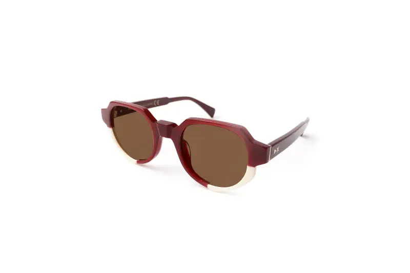 XLab Unisex Vulcano Occhiali da sole Acetato Bordeaux Marrone Rotonda Polarizzata
