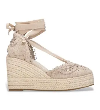 per donna 14542202-BEIGE Espadrillas 145422 beige (41), Tessuto, 8 a 10cm, Stringhe, Casual Marrone