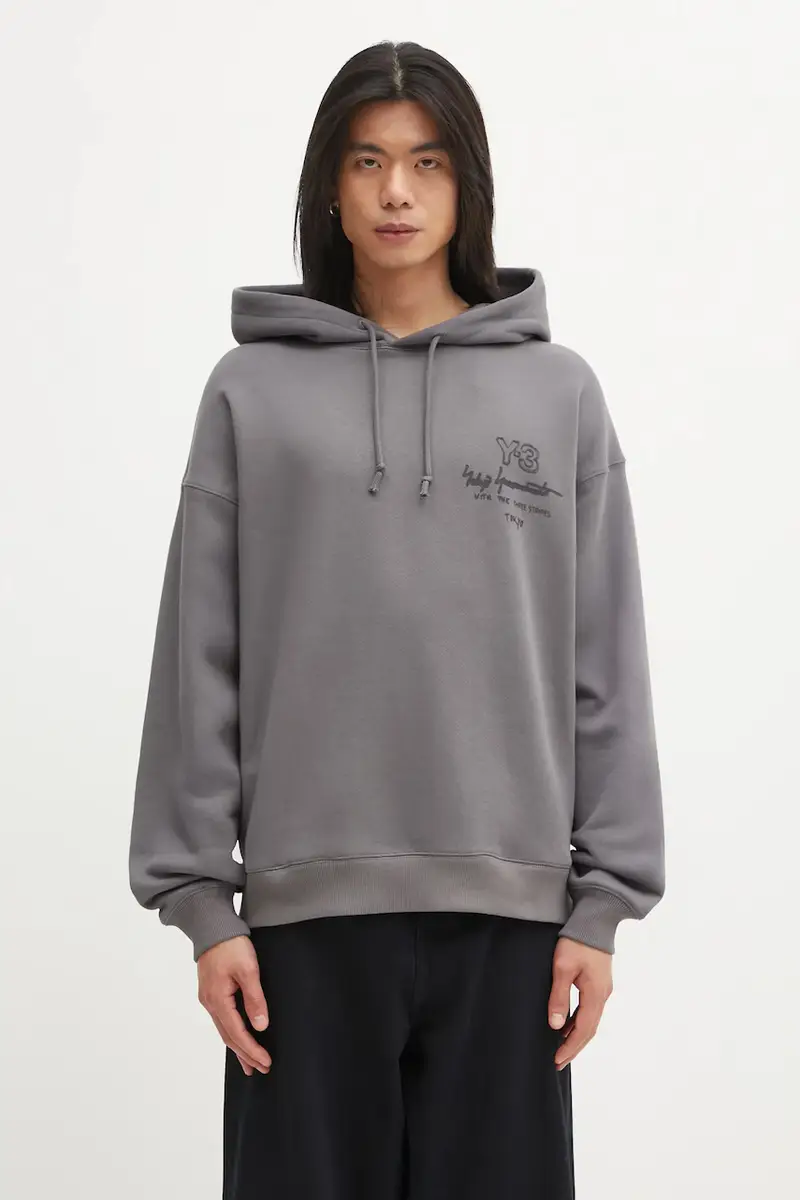Y-3 felpa in cotone MERCH HODDIE uomo colore grigio con cappuccio KB2605