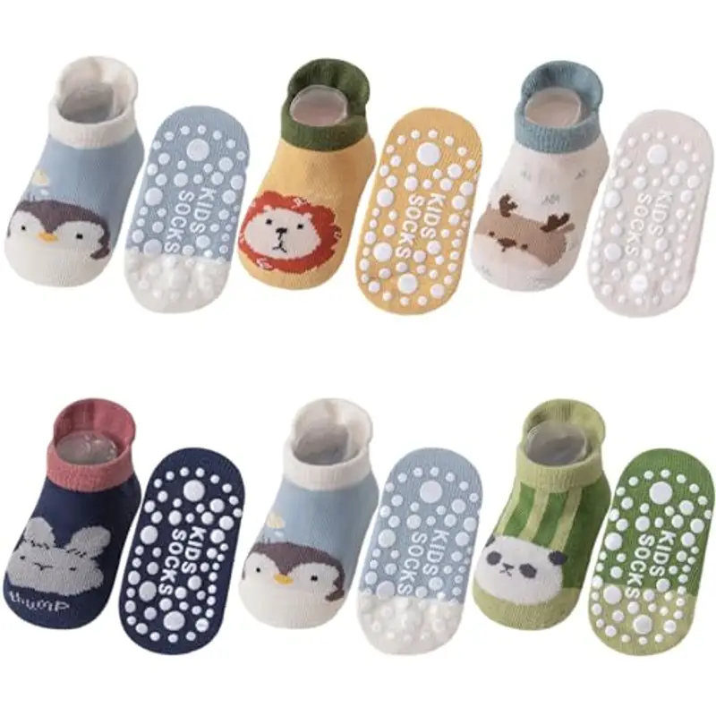 Yafane Calzini Antiscivolo Bambina 6 Paia Cotone Verde/Blu/Giallo