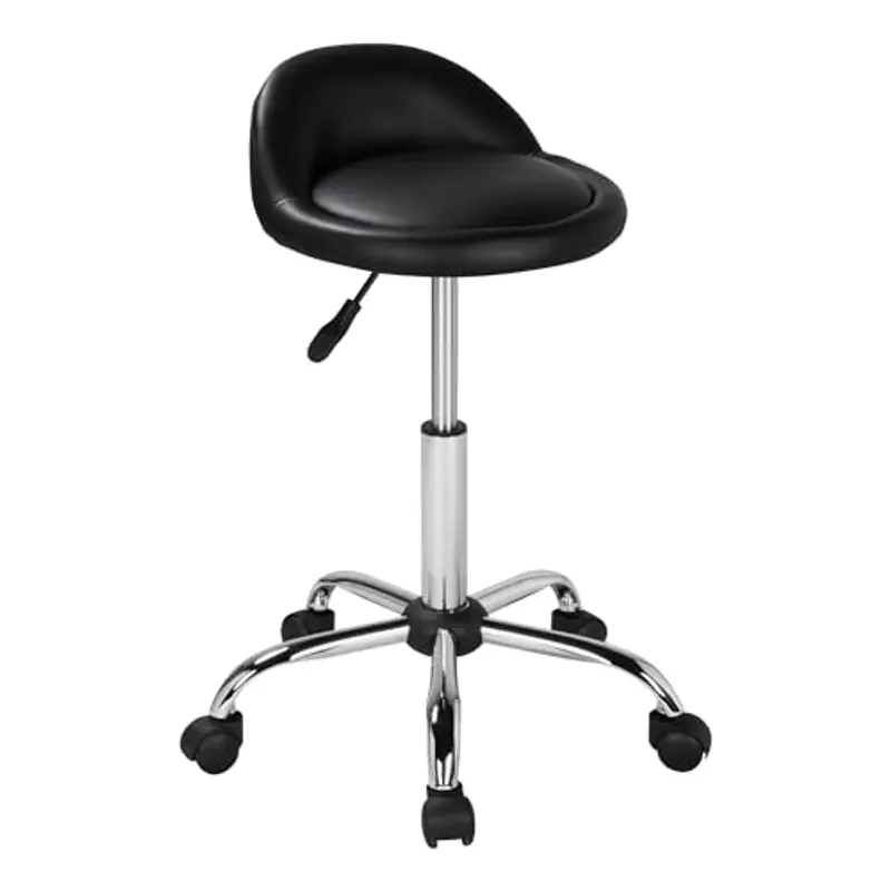 Yaheetech Sgabello con Ruote Regolabile in Altezza con Schienale Sedia Estetista Girevole per Toeletta Trucco Parrucchiere Salone in